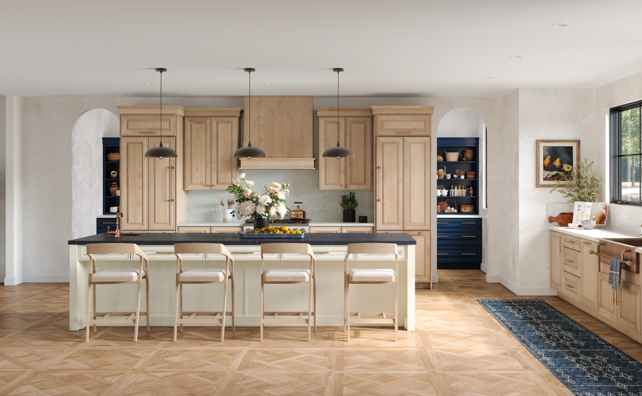 Mineola, NY kitchen showroom with natural wood cabinets